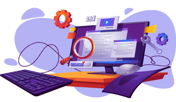 A graphic of a laptop and cogs representing our web app development capabilities